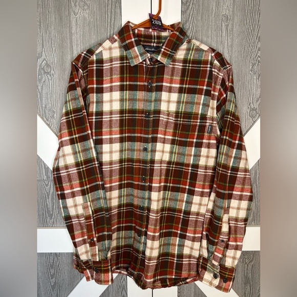 288. EDDIE BAUER Bristol Men's Flannel Shirt in Rust Plaid M - Picture 2 of 11